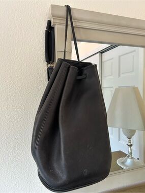 Coach Black Leather Drawstring Backpack